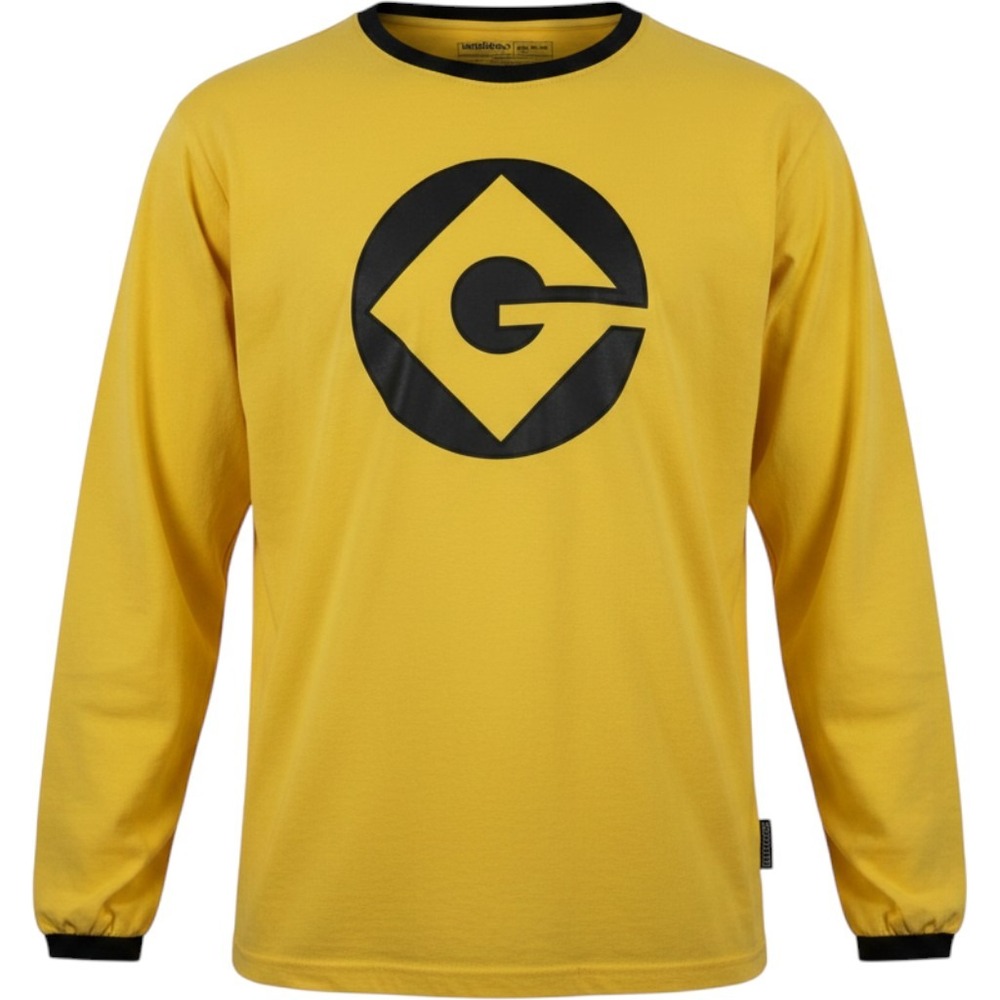 Minions T-Shirt Gru Logo Cotton Blend XL Yellow Long Sleeve Movie Graphic Tee